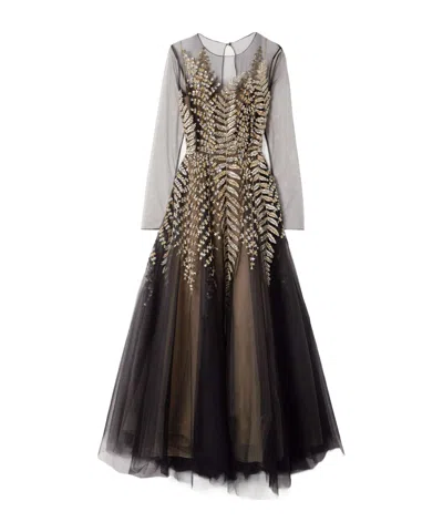 Oscar De La Renta Embellished Pleated Tulle Midi Dress In Black
