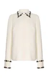 Oscar De La Renta Embellished Silk Georgette Shirt In Ivory