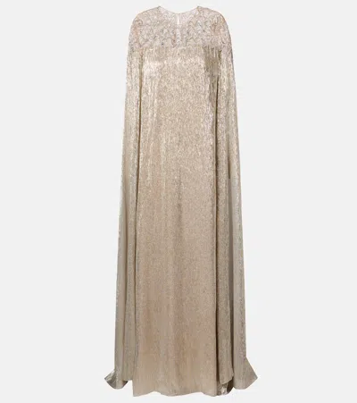 Oscar De La Renta Embellished Silk Gown In Gold