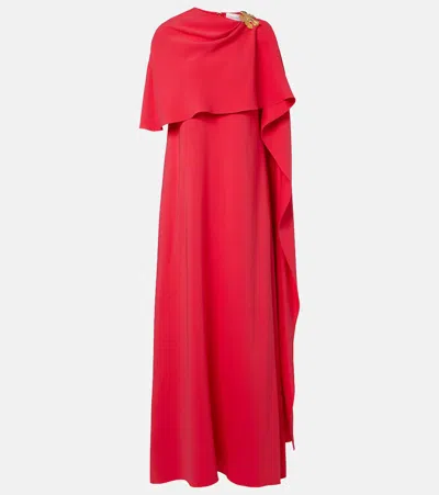 Oscar De La Renta Draped Shoulder Brooch Detail Georgette Caftan Dress In Multi