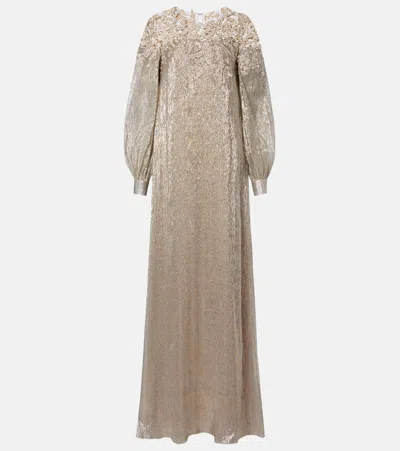 Oscar De La Renta Embellished Silk-blend Gown In Gray