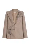 Oscar De La Renta Embellished Stretch-wool Jacket In Brown