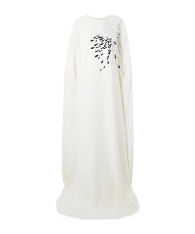 Oscar De La Renta Embellished Stretch-silk Georgette Gown In Neutral