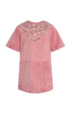 Oscar De La Renta Embellished Suede Mini Dress In Pink