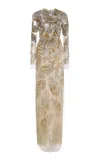 Oscar De La Renta Embellished Tulle Gown In Metallic