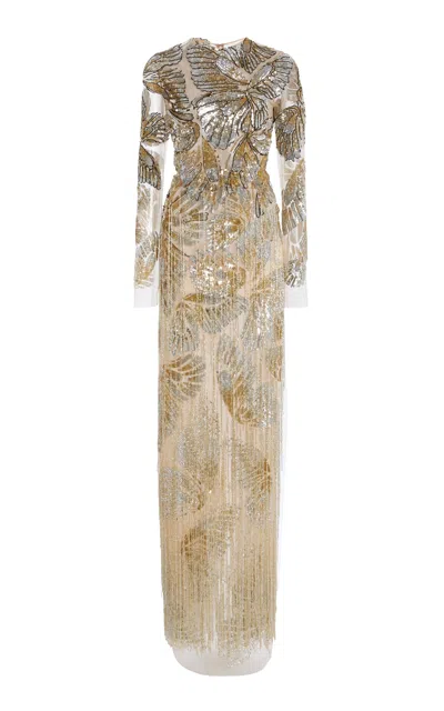 Oscar De La Renta Embellished Tulle Gown In Metallic