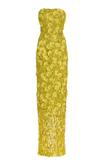 Oscar De La Renta Embellished Tulle Gown In Yellow