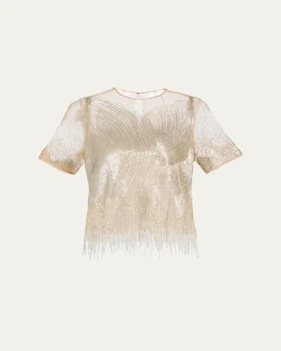Oscar De La Renta Embellished Tulle Illusion Blouse In White