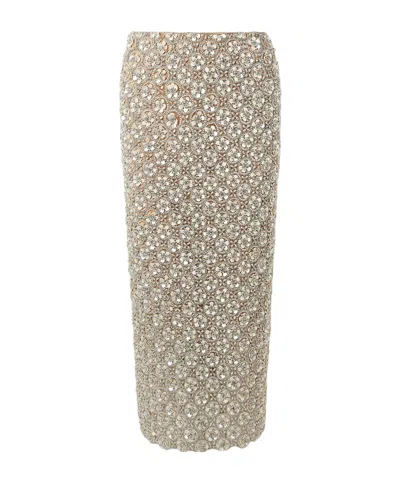 Oscar De La Renta Embellished Tulle Midi Skirt In Gold