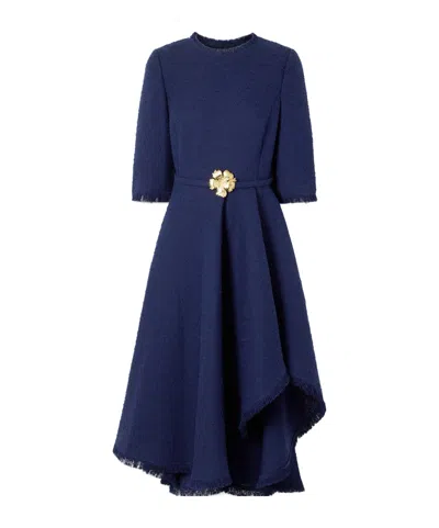 Oscar De La Renta Embellished Tweed Midi Dress In Multi