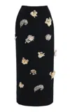 Oscar De La Renta Embellished Tweed Midi Skirt In Black