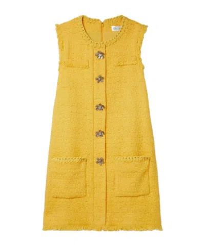Oscar De La Renta Embellished Tweed Mini Dress In Yellow