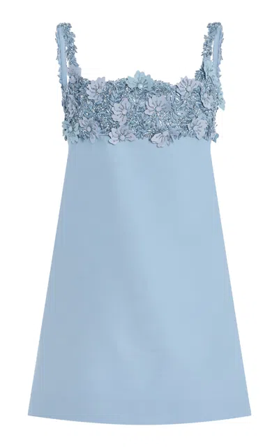 Oscar De La Renta Embellished Wool-blend Mini Dress In Blue