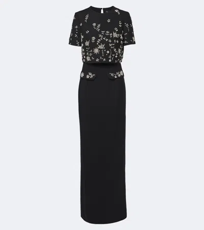 Oscar De La Renta Embellished Wool-blend Bustier Gown In Black