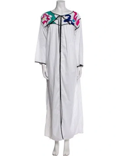 Pre-owned Oscar De La Renta Embroidered Accent Lounge Set In White