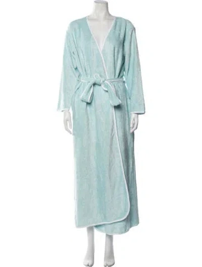 Pre-owned Oscar De La Renta Embroidered Accent Robe In Blue