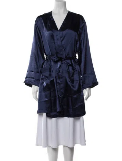 Pre-owned Oscar De La Renta Embroidered Accent Robe In Blue