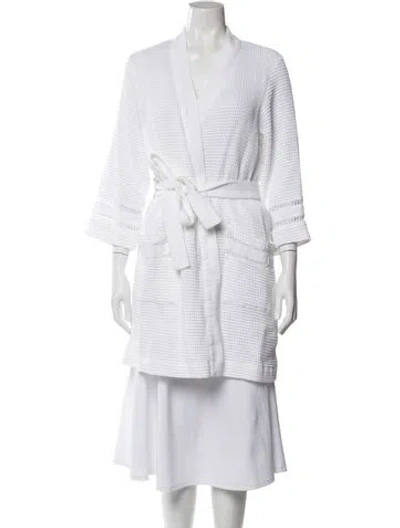 Pre-owned Oscar De La Renta Embroidered Accent Robe In Neutral