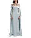 Oscar De La Renta Crystal Embroidered Cape Back Caftan In Eucalyptus