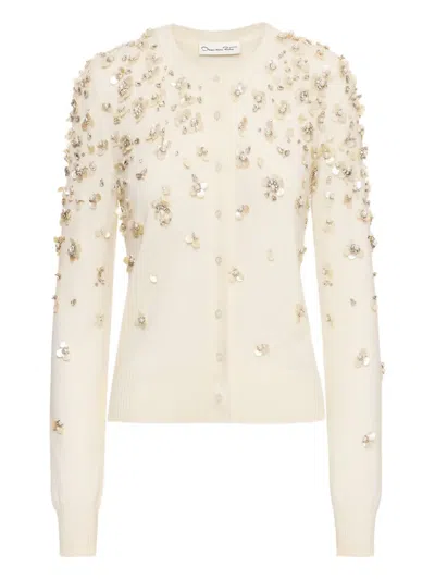 Oscar De La Renta Embroidered Cardigan In White