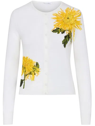 Oscar De La Renta Embroidered Cardigan In White