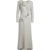 Oscar De La Renta Embroidered Cherry Blossom Long Sleeve Sequin Gown In Gray