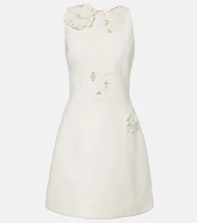 Oscar De La Renta Embroidered Cotton-blend Tweed Minidress In White