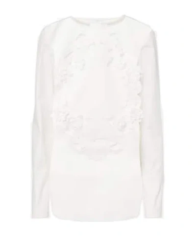 Oscar De La Renta Embroidered Cotton Blouse In White