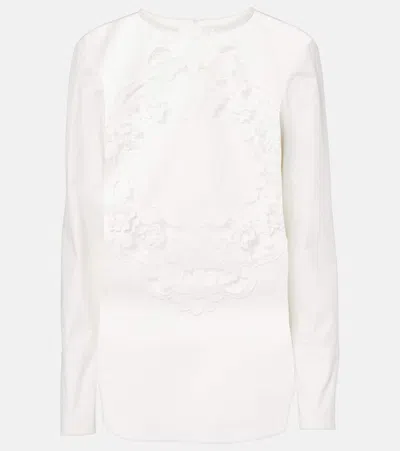 Oscar De La Renta Embroidered Cotton Blouse In White