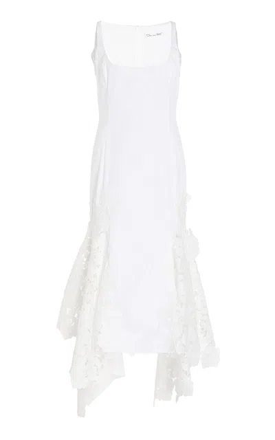 Oscar De La Renta Embroidered Cotton Midi Dress In White