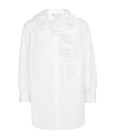 Oscar De La Renta Embroidered Cotton Poplin Shirt In White