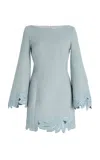 Oscar De La Renta Embroidered Cotton-wool Tweed Mini Dress In Light Blue