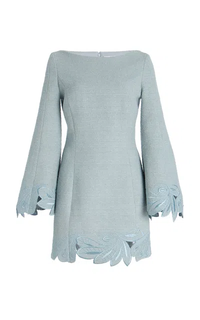 Oscar De La Renta Embroidered Cotton-wool Tweed Mini Dress In Light Blue