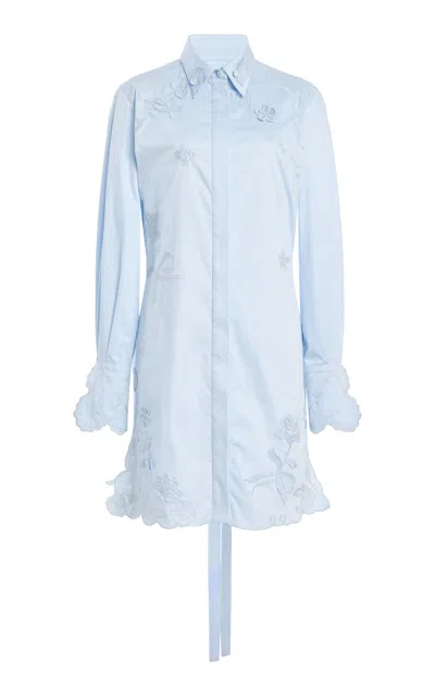 Oscar De La Renta Embroidered Cotton-poplin Sateen Mini Dress In Blue