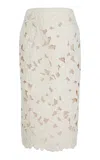 Oscar De La Renta Embroidered Cutout Tweed Midi Skirt In Ivory