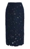 Oscar De La Renta Embroidered Cutout Tweed Midi Skirt In Navy