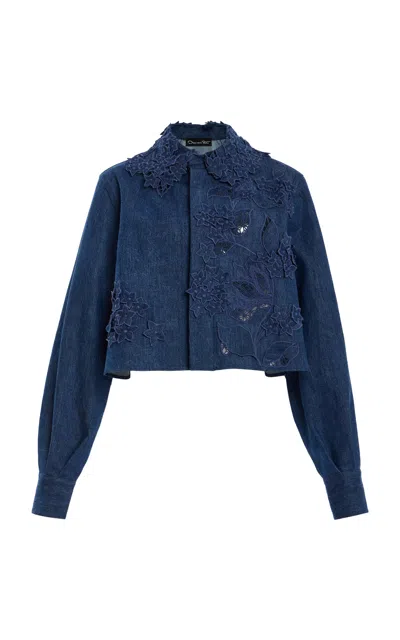 Oscar De La Renta Embroidered Denim Jacket In Blue