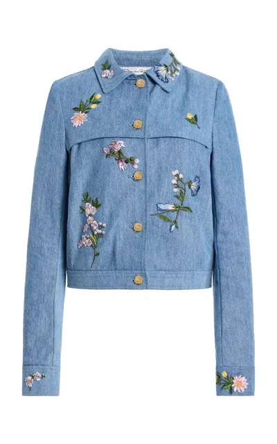 Oscar De La Renta Embroidered Denim Jacket In Blue