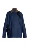 Oscar De La Renta Embroidered Denim Jacket In Dark Wash