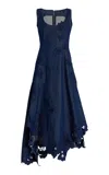 Oscar De La Renta Embroidered Denim Midi Dress In Dark Wash