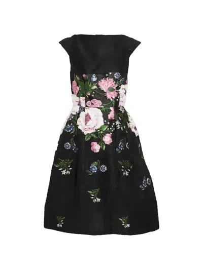 Oscar De La Renta Embroidered Fil Coupé Cloqué Midi Dress In Black