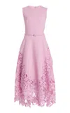 Oscar De La Renta Embroidered Floral Guipure Midi Dress In Pink