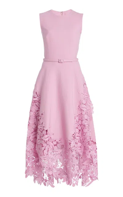 Oscar De La Renta Embroidered Floral Guipure Midi Dress In Pink