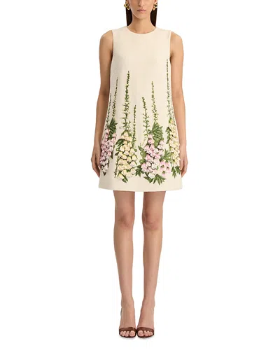 OSCAR DE LA RENTA OSCAR DE LA RENTA EMBROIDERED FOXGLOVE SLEEVELESS DRESS