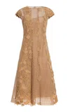 Oscar De La Renta Embroidered Guipure Midi Dress In Brown