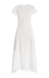 Oscar De La Renta Embroidered Guipure Midi Dress In White