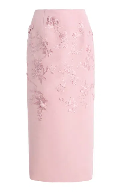 Oscar De La Renta Embroidered Iris Silk Maxi Skirt In Pink