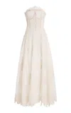 Oscar De La Renta Embroidered Lace Cotton Gown In Neutral