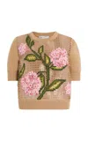 Oscar De La Renta Embroidered Lace-insert Wool Top In Gold