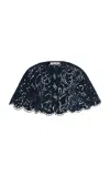 Oscar De La Renta Embroidered Lace Wool-tweed Cape In Blue